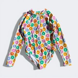 Hanna Andersson Floral Rashguard Swimsuit Multicolor Size 12 One Piece NWOT